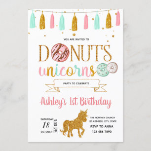 Doughnuts unicorn party invitation