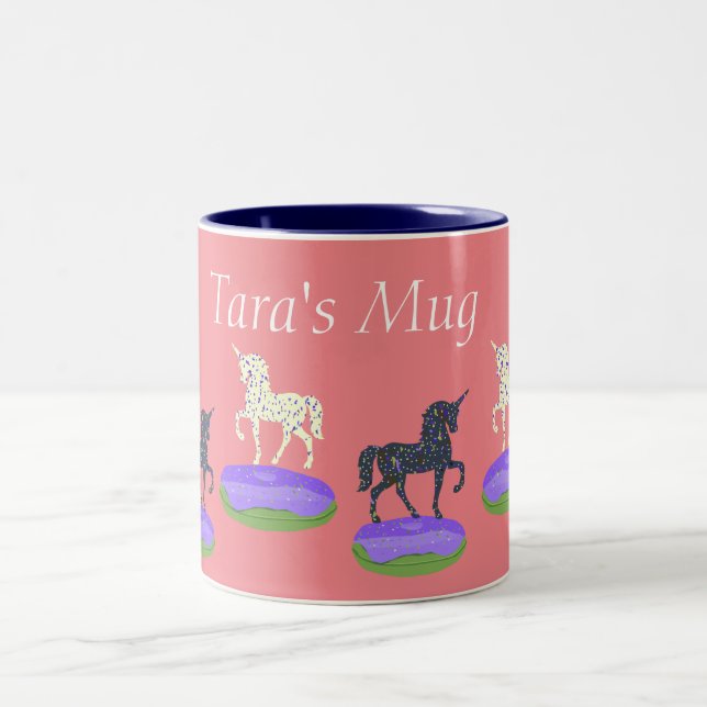 Doughnuts Unicorns Custom Name Two-Tone Coffee Mug (Center)