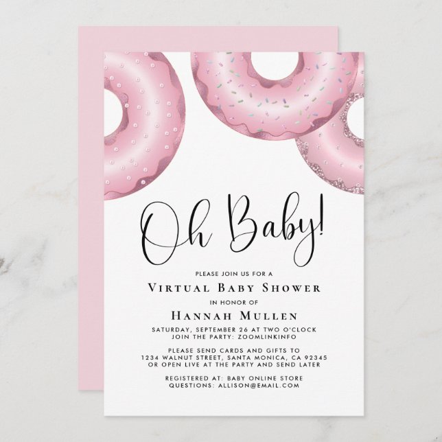Doughnuts Virtual Baby Shower Pink Invitation (Front/Back)