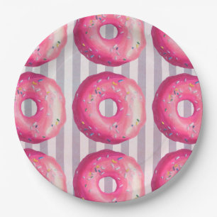 Doughnuts With Pink Frosting And Sprinkles Paper Plate