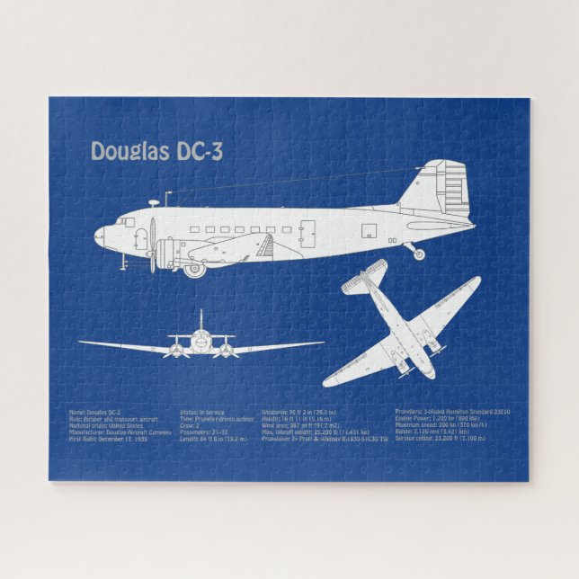 Douglas DC-3 - Aeroplane Blueprint Drawing Plan AB Jigsaw Puzzle (Horizontal)