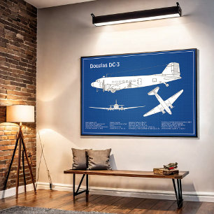 Douglas DC-3 - Aeroplane Blueprint Drawing Plan AB Poster