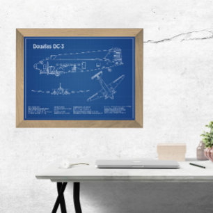 Douglas DC-3 - Aeroplane Blueprint Drawing Plans A Photo Print
