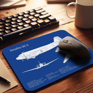 Douglas DC-3 - Airplane Blueprint Drawing Plan ABD Mouse Pad