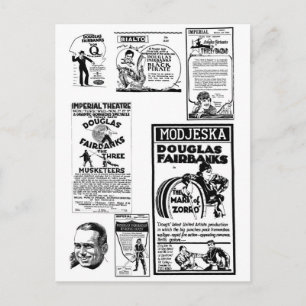 Douglas Fairbanks Silent movie ads Postcard