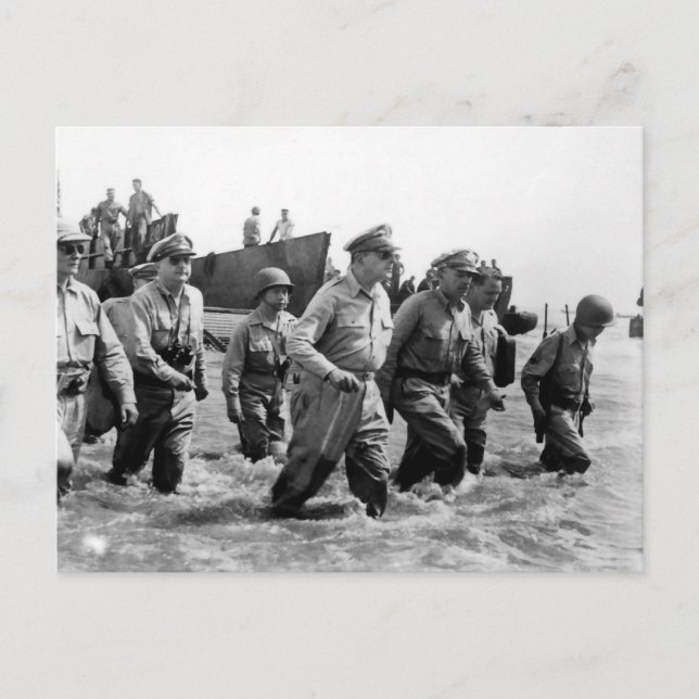 Douglas MacArthur lands at Leyte Philippine Island Postcard (Front)