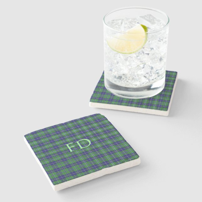 Douglas Official Tartan with monogram / initials Stone Coaster (Side)