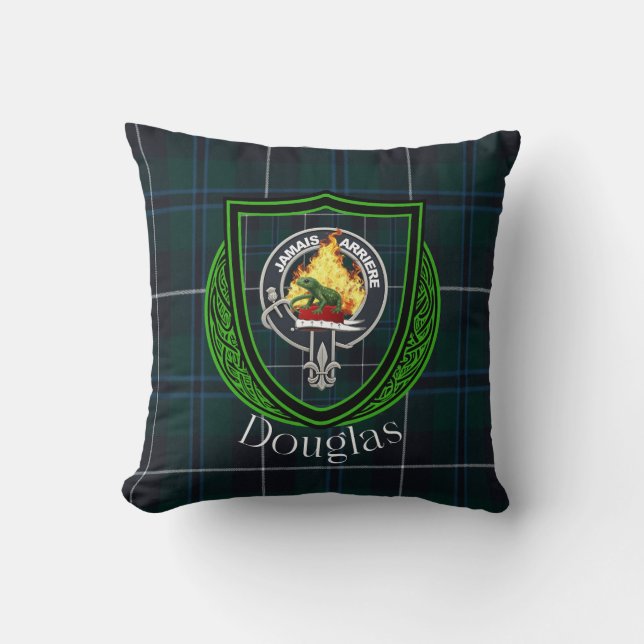 Douglas Scottish Clan Tartan & Crest Cushion (Front)