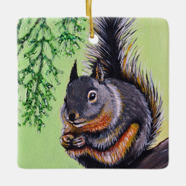 Douglas Squirrel Painting Ceramic Ornament (Front)