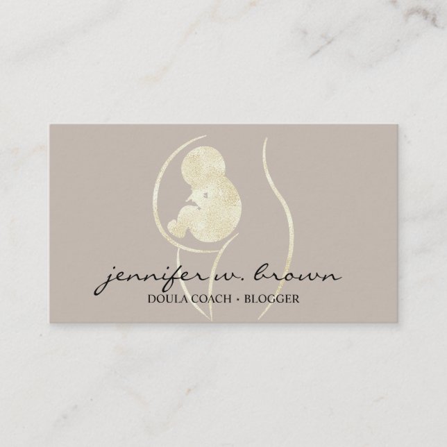 Doula Birth Coach Pregnant Gold Baby Newborn Business Card (Front)