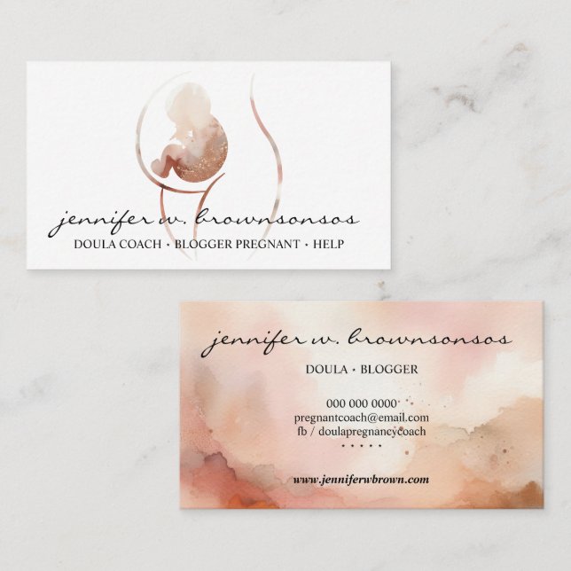 Doula Birth Watercolor Pregnant Baby Newborn Business Card (Front/Back)