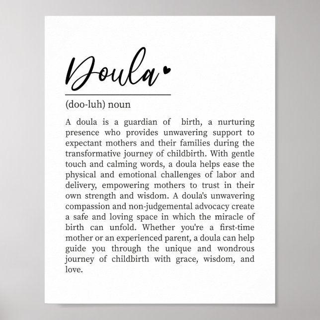 Doula Definition, Doula Gift, Present for Doula Poster (Front)