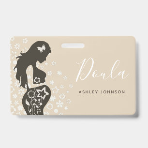 Doula Midwife Birth Coach Floral Women Silhouette ID Badge