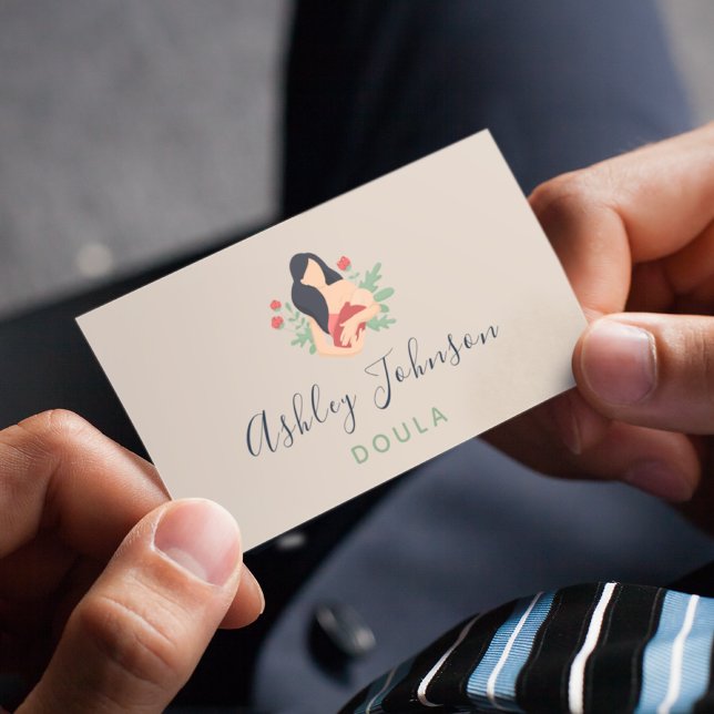 Doula Midwife Birthing Coach Elegant Leafy Plant Business Card (Creator Uploaded)