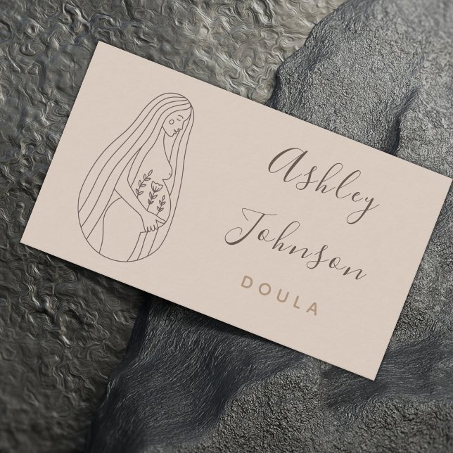 Doula Midwife Birthing Coach Pregnant Lady Lineart Business Card (Creator Uploaded)