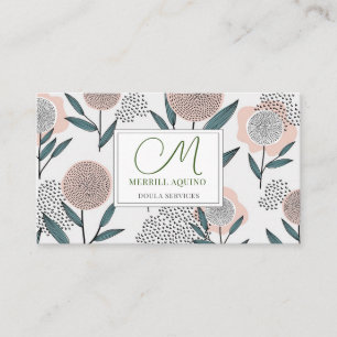 Doula Services Hand Drawn Floral Monogrammed Business Card