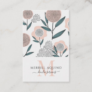 Doula Services Monogram Hand Drawn Floral Business Card