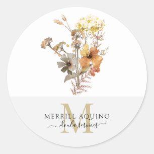 Doula Services Monogram Watercolor Floral Classic Round Sticker