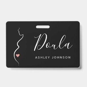 Doula Simple Minimal Classy Black & White Name Tag ID Badge