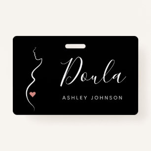 Doula Simple Minimal Classy Black & White Name Tag ID Badge