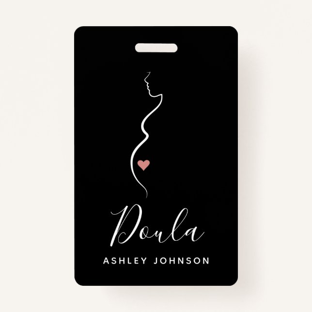 Doula Simple Minimal Clean Black & White Classic  ID Badge (Front)