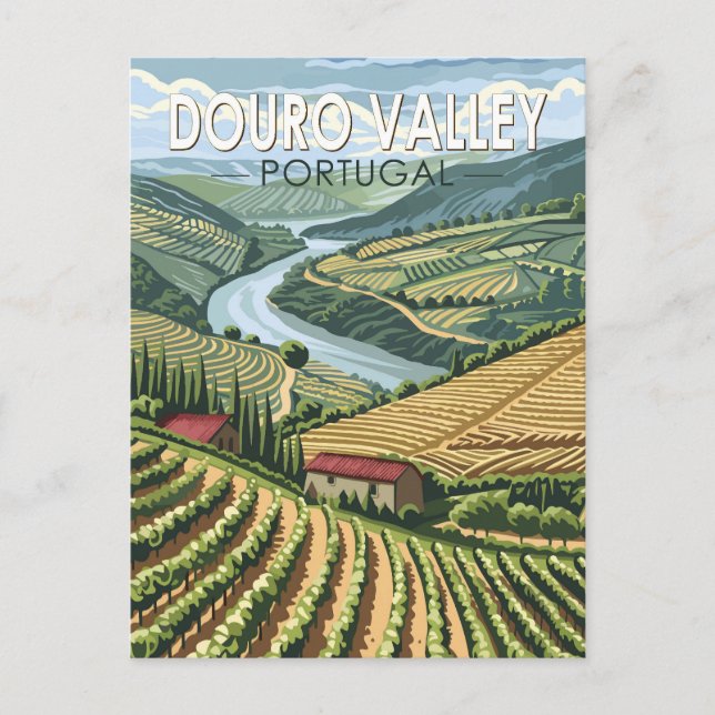 Douro Valley Portugal Travel Art Vintage Postcard (Front)