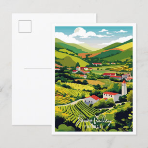 Douro Valley Portugal vintage travel illustration Postcard