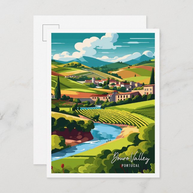 Douro Valley Portugal vintage travel illustration Postcard (Front/Back)