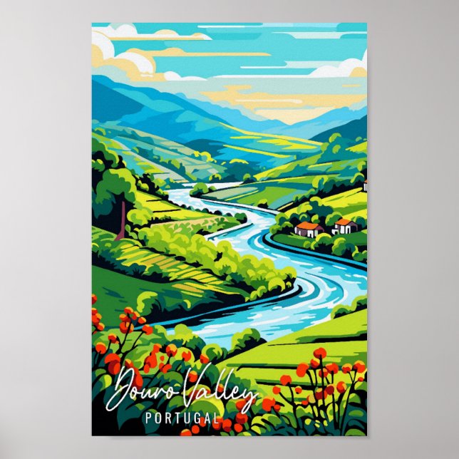 Douro Valley Portugal vintage travel illustration Poster (Front)