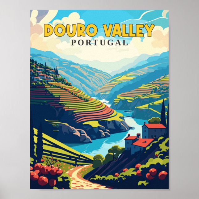 Douro Valley Portugal vintage travel illustration Poster (Front)