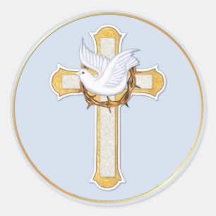 Dove and Cross Classic Round Sticker