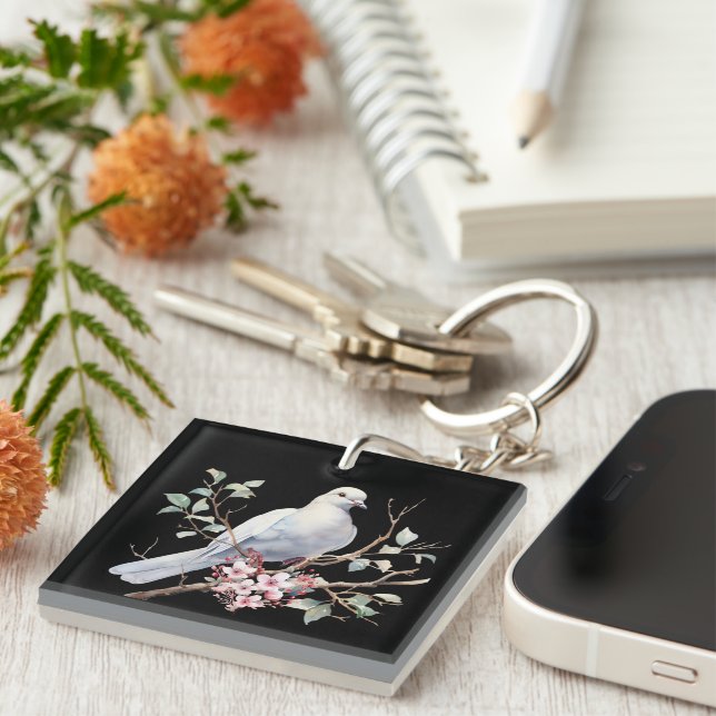 Dove and Flower Heart Key Ring (Front Right)