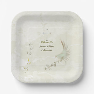 Dove and golden leaves paper plates