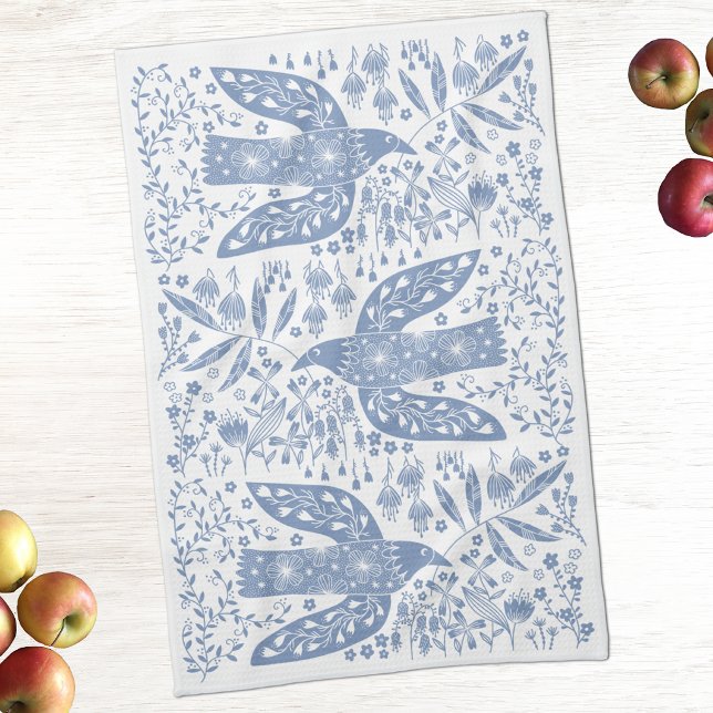 Dove Bird Blue Tea Towel (Peace doves bird and flower kitchen tea towels)