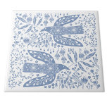 Dove Bird Blue Tile<br><div class="desc">Blue and white folk art doves for peace and hope. Original art by Nic Squirrell.</div>