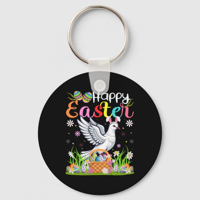 Dove Bird Happy Easter Egg Hunt Bunny Ear Dove Eas Key Ring (Front)