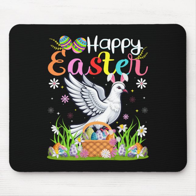 Dove Bird Happy Easter Egg Hunt Bunny Ear Dove Eas Mouse Pad (Front)
