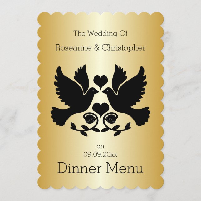 Dove Black And Gold Wedding Menu (Front)