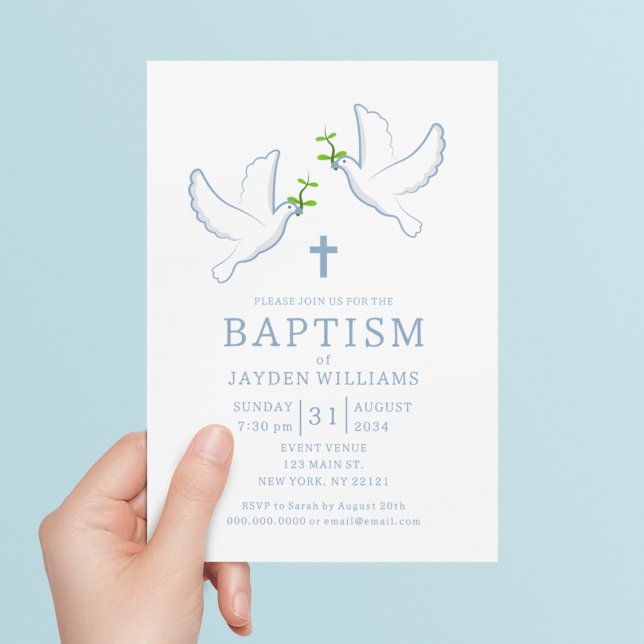 Dove Blue Boy Baptism Invitation (Dove Blue Boy Baptism Invitation
)