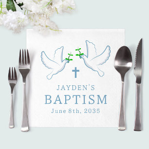 Dove Blue Boy Baptism Napkin