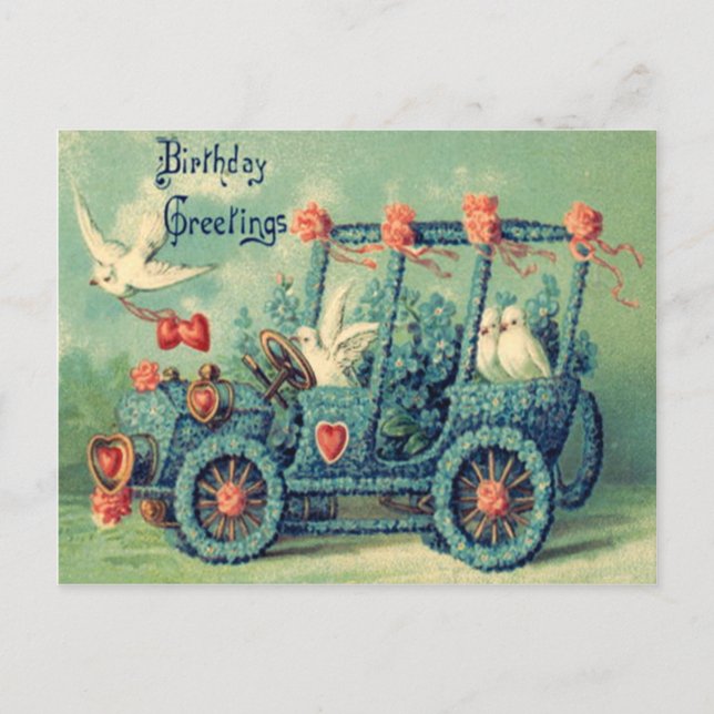 Dove Car Forget-Me-Not Heart Roses Postcard (Front)