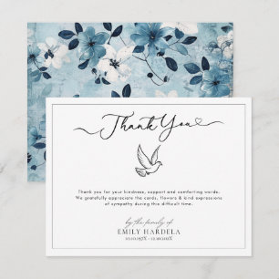 Dove Cross Blue Floral Memorial Thank You Card