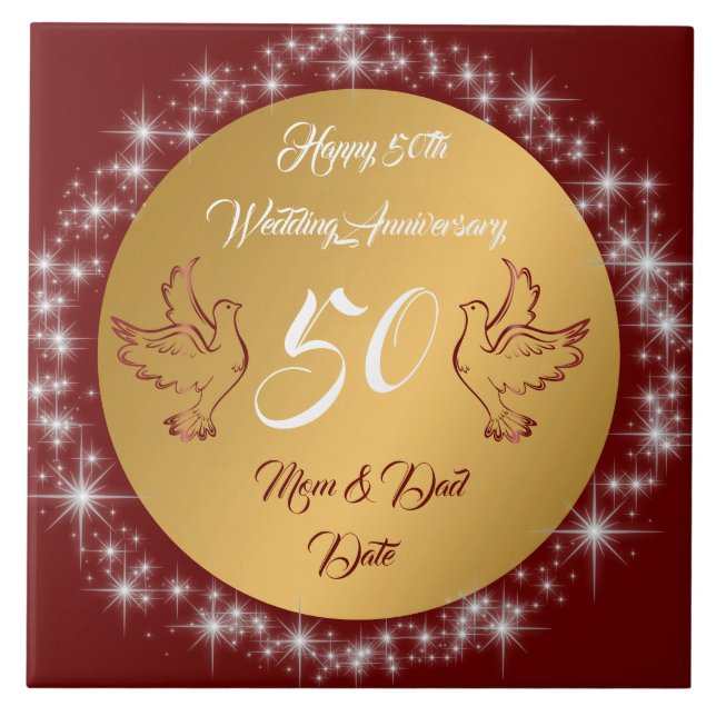 Dove Customise Happy Gold 50th Anniversary Tile (Front)