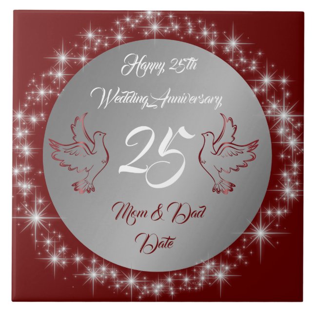 Dove Customise Happy Silver 25th Anniversary Tile (Front)
