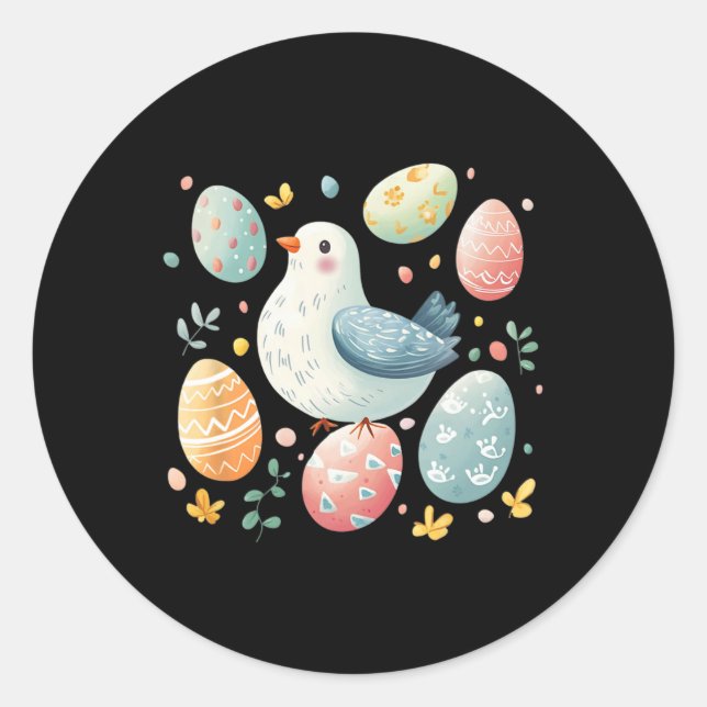 Dove Easter With Easter Eggs; Style Simple Cute Ea Classic Round Sticker (Front)