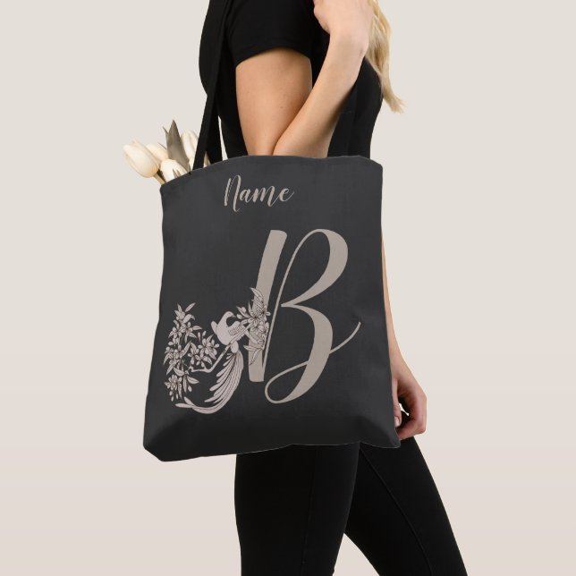 Dove Elegant Monogram Initial B Personalised Tote Bag (Close Up)