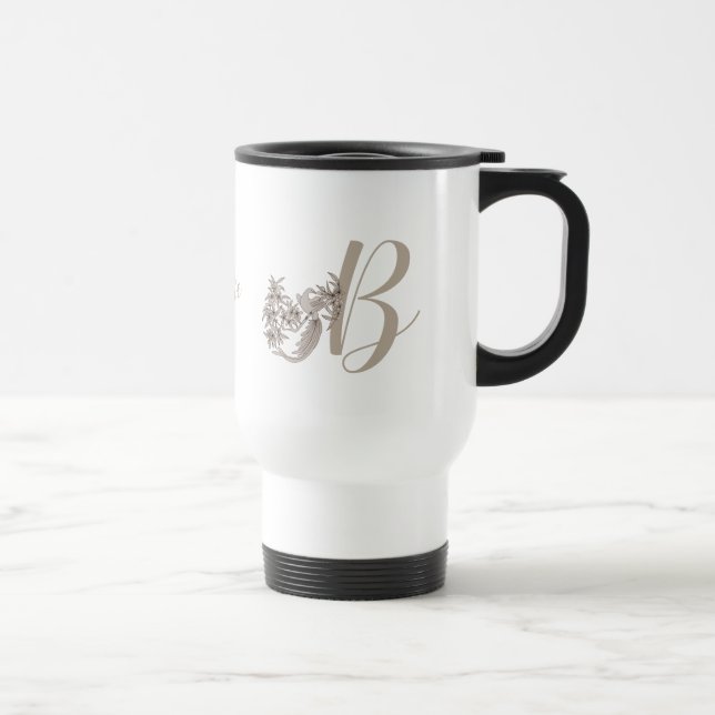 Dove Elegant Monogram Initial B Personalised Travel Mug (Right)