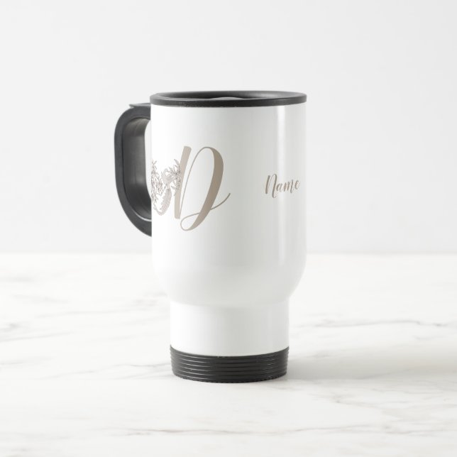 Dove Elegant Monogram Initial D Personalised Travel Mug (Front Left)