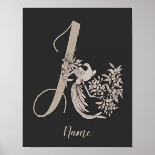 Dove Elegant Monogram Initial J Personalised Poster