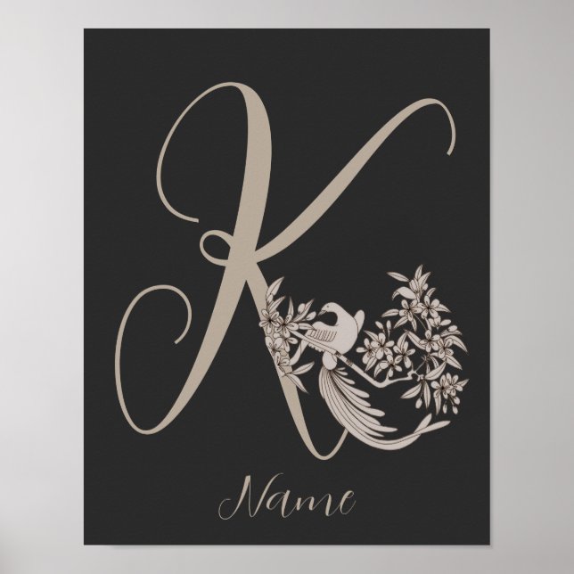 Dove Elegant Monogram Initial K Personalised Poster (Front)